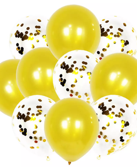 Set 10 baloane cu confetti, Culoare Auriu, 30 cm, Ropet