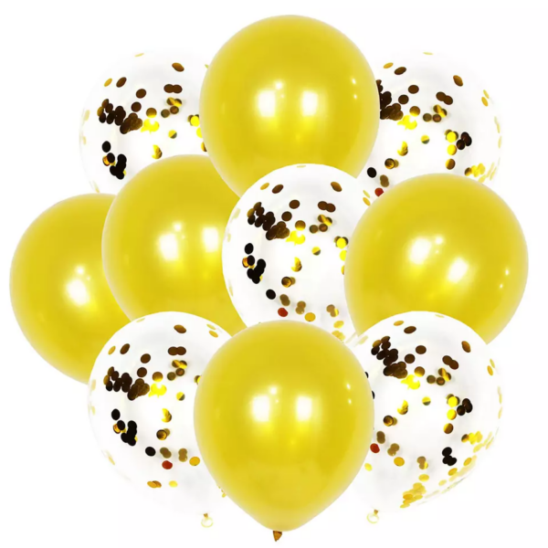 Set 10 baloane cu confetti, Culoare Auriu, 30 cm, Ropet