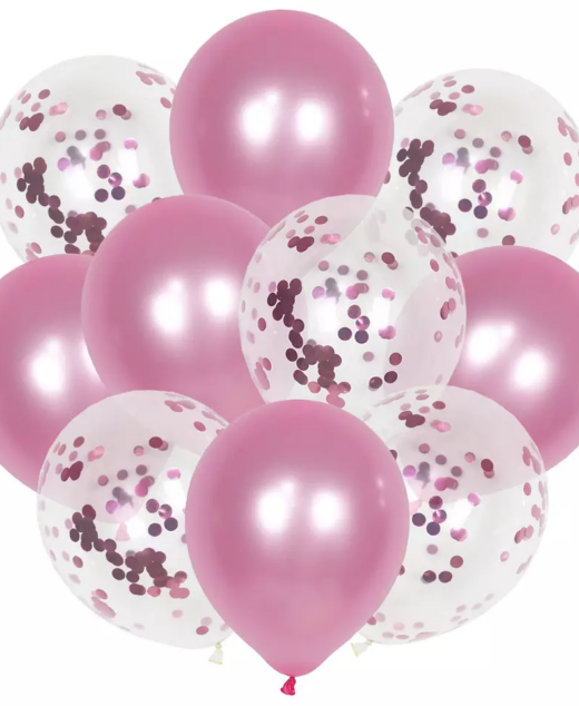 Set 10 baloane cu confetti, Culoare Roz Deschis, 30 cm, Ropet