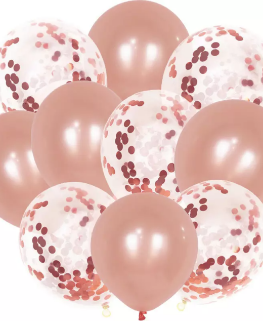 Set 10 baloane cu confetti, Culoare Rose Gold, 30 cm, Ropet