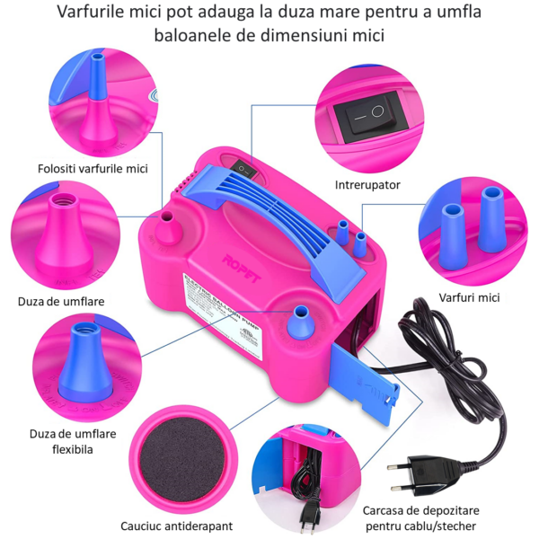 Pompa Compresor Profesional pentru umflat baloane si obiecte gonflabile, putere 600W, alimentare 220V, ROPET - imagine 2