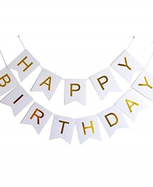 Banner Happy Birthday, Ghirlanda, 2.5m x 17cm, Alb, Ropet