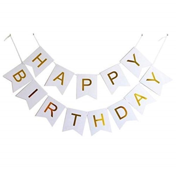 Set 5 baloane confetti auriu si banner Happy Birthday alb - imagine 2