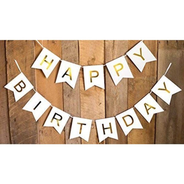 Set 5 baloane confetti auriu si banner Happy Birthday alb - imagine 5