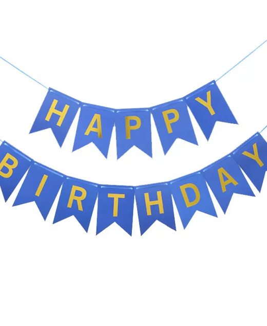 Banner Happy Birthday, Ghirlanda, 2.5m x 17cm, Albastru, Ropet