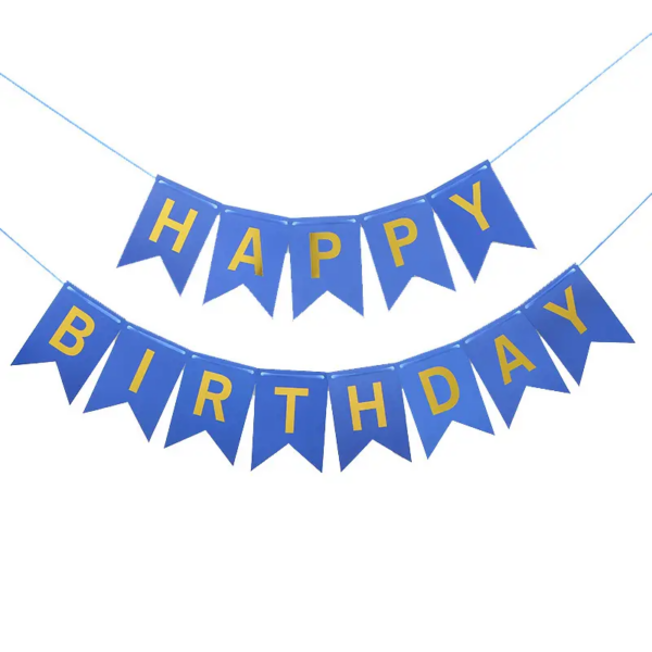 Set 5 baloane confetti auriu si banner Happy Birthday albastru - imagine 2