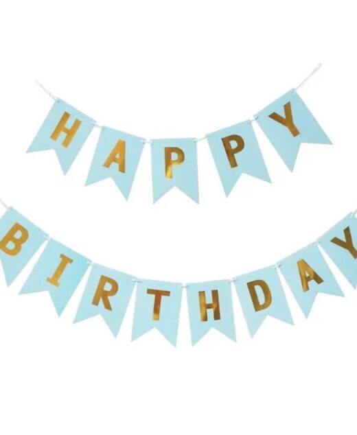 Banner Happy Birthday, Ghirlanda, 2.5m x 17cm, Albastru Deschis, Ropet