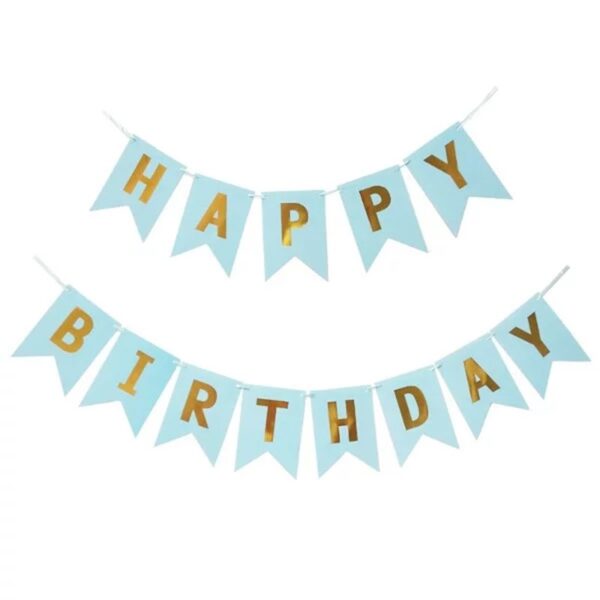 Set 5 baloane confetti auriu si banner Happy Birthday albastru deschis - imagine 2