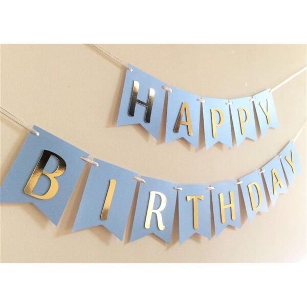 Set 5 baloane confetti auriu si banner Happy Birthday albastru deschis - imagine 4