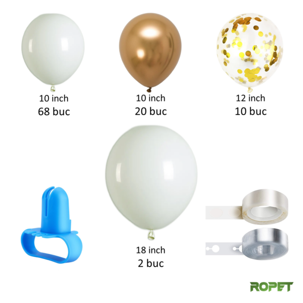 Set baloane pentru aranjamente tip arcada, Auriu/Alb, 103 piese, Ropet - imagine 2