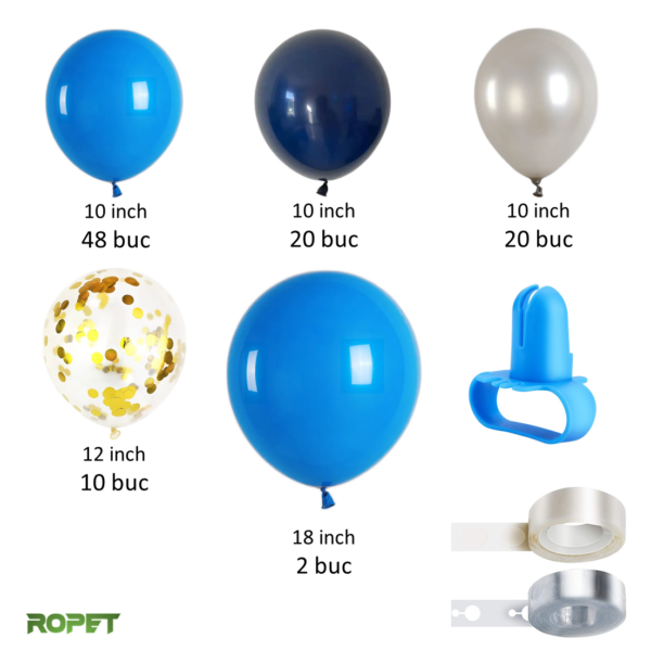 Set baloane pentru aranjamente tip arcada, Albastru/Argintiu, 103 piese, Ropet - imagine 2