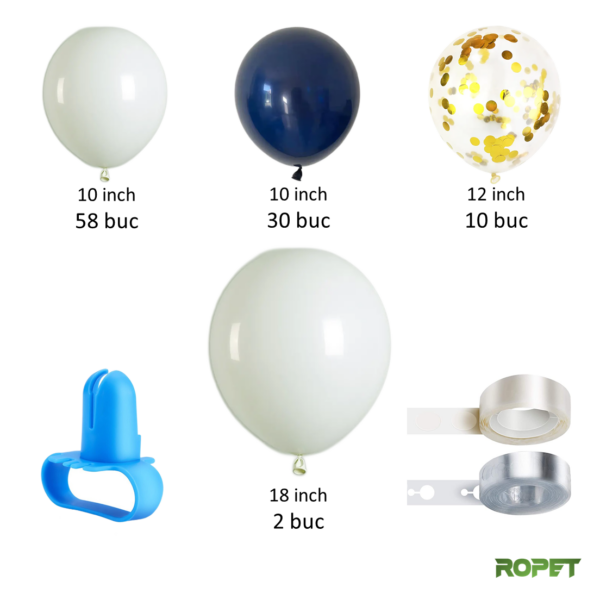 Set baloane pentru aranjamente tip arcada, Albastru/Alb, 103 piese, Ropet - imagine 2