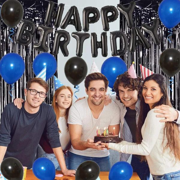 Set aranjament baloane pentru arcada, ghirlanda Happy Birthday, 115 buc, albastru si negru - imagine 6