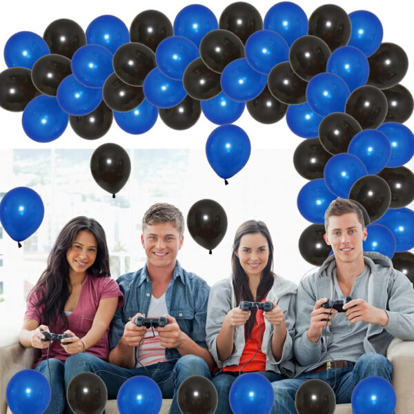 Set aranjament baloane pentru arcada, ghirlanda Happy Birthday, 115 buc, albastru si negru - imagine 7