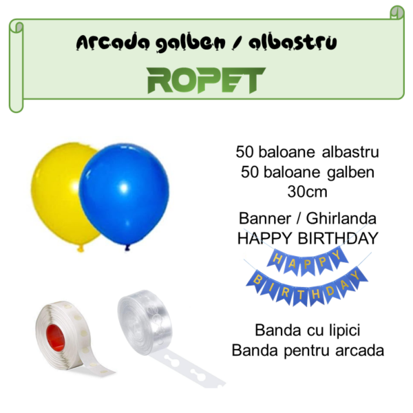 Set aranjament baloane pentru arcada, ghirlanda Happy Birthday, 115 buc, galben si albastru - imagine 2