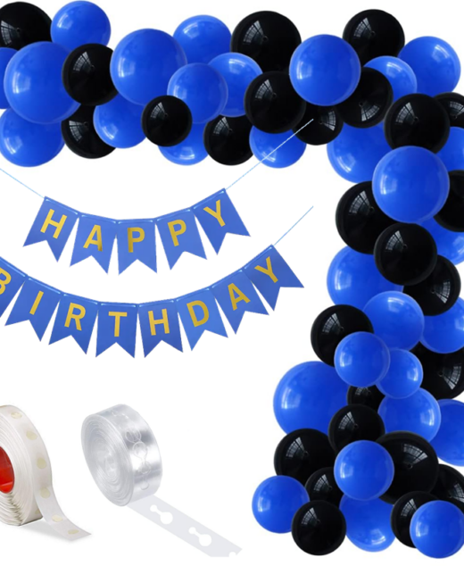 Set aranjament baloane pentru arcada, ghirlanda Happy Birthday, 115 buc, albastru si negru