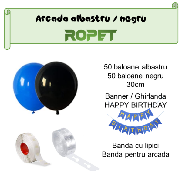 Set aranjament baloane pentru arcada, ghirlanda Happy Birthday, 115 buc, albastru si negru - imagine 2