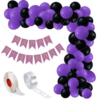 Set aranjament baloane pentru arcada, ghirlanda Happy Birthday, 115 buc, mov si negru