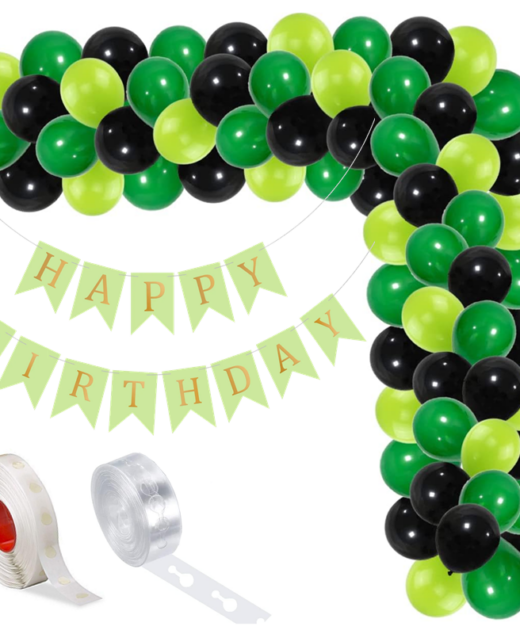 Set aranjament baloane pentru arcada, ghirlanda Happy Birthday, 115 buc, negru si verde