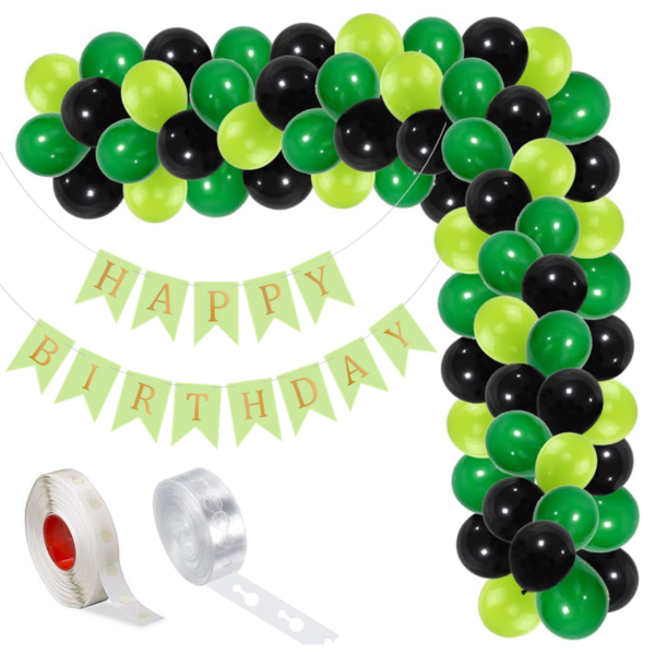 Set aranjament baloane pentru arcada, ghirlanda Happy Birthday, 115 buc, negru si verde