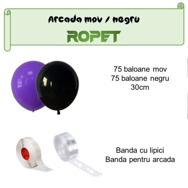 Set aranjament baloane pentru arcada, 150 buc, mov si negru - imagine 2