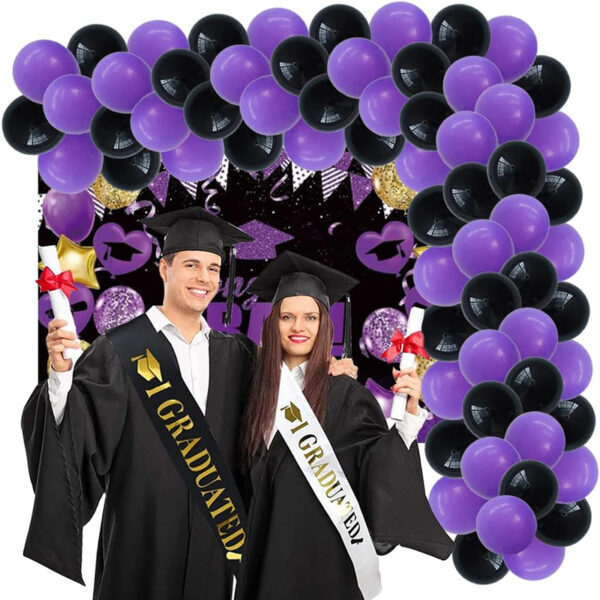 Set aranjament baloane pentru arcada, ghirlanda Happy Birthday, 115 buc, mov si negru - imagine 4