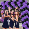 Set aranjament baloane pentru arcada, ghirlanda Happy Birthday, 115 buc, mov si negru - imagine 5