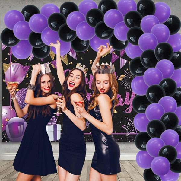 Set aranjament baloane pentru arcada, ghirlanda Happy Birthday, 115 buc, mov si negru - imagine 5