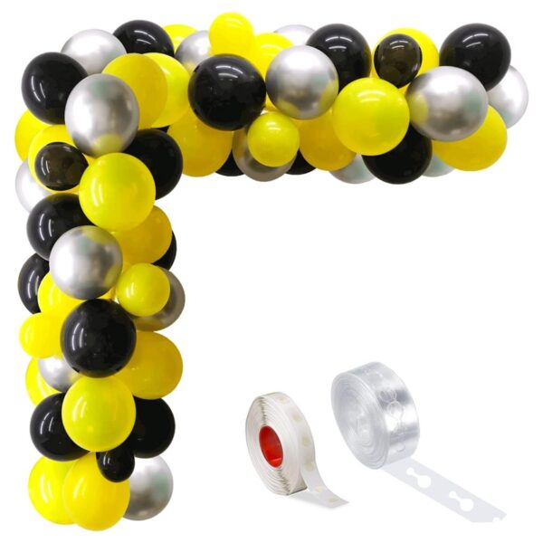 Set aranjament baloane pentru arcada, 150 buc, negru, galben si argintiu