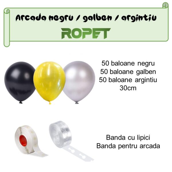 Set aranjament baloane pentru arcada, 150 buc, negru, galben si argintiu - imagine 2