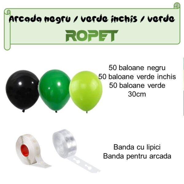 Set aranjament baloane pentru arcada, 150 buc, negru si verde - imagine 2