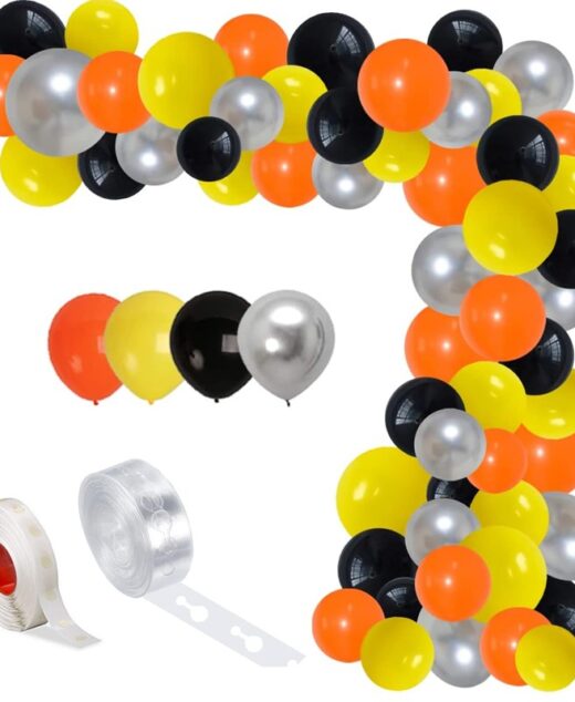 Set aranjament baloane pentru arcada, 150 buc, portocaliu, galben, negru si argintiu