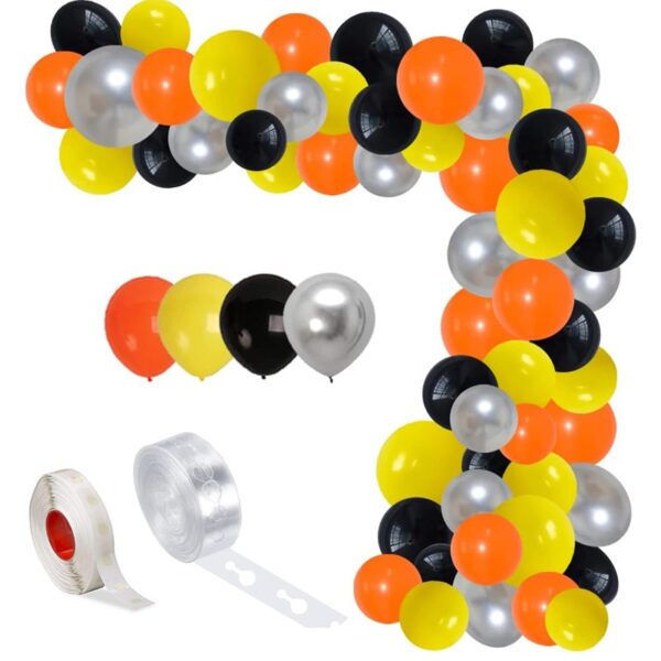 Set aranjament baloane pentru arcada, 150 buc, portocaliu, galben, negru si argintiu