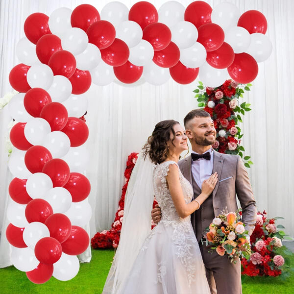 Set aranjament baloane pentru arcada, ghirlanda Happy Birthday, 115 buc, rosu si alb - imagine 3