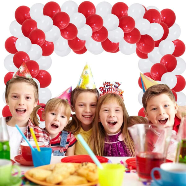 Set aranjament baloane pentru arcada, ghirlanda Happy Birthday, 115 buc, rosu si alb - imagine 5