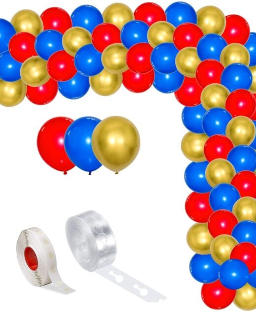 Set aranjament baloane pentru arcada, 150 buc, rosu, albastru si auriu