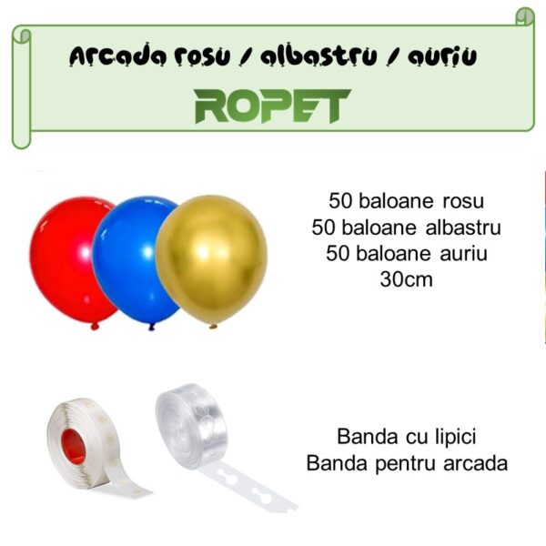 Set aranjament baloane pentru arcada, 150 buc, rosu, albastru si auriu - imagine 2