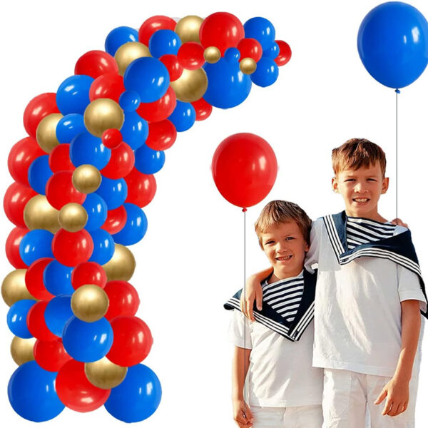 Set aranjament baloane pentru arcada, ghirlanda Happy Birthday, 115 buc, rosu, albastru si auriu - imagine 3