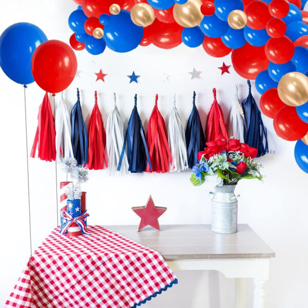 Set aranjament baloane pentru arcada, ghirlanda Happy Birthday, 115 buc, rosu, albastru si auriu - imagine 4