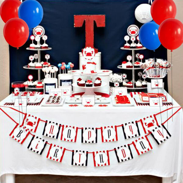 Set aranjament baloane pentru arcada, ghirlanda Happy Birthday, 115 buc, rosu, albastru si auriu - imagine 6
