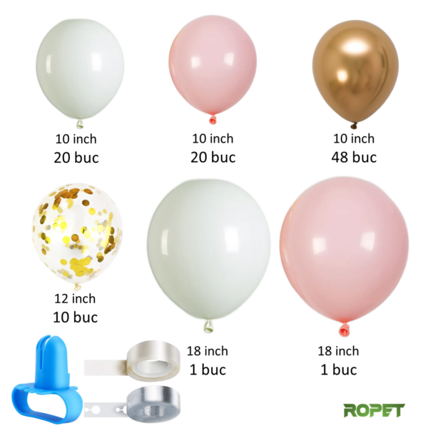 Set baloane pentru aranjamente tip arcada, Roz/Alb/Auriu, 103 piese, Ropet - imagine 2