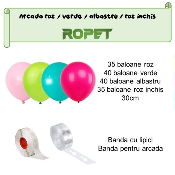 Set aranjament baloane pentru arcada, 150 buc, roz, verde si albastru - imagine 2
