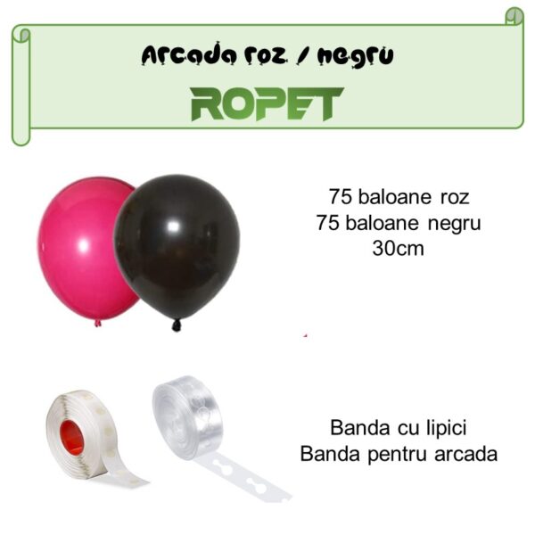 Set aranjament baloane pentru arcada, 150 buc, roz si negru - imagine 2