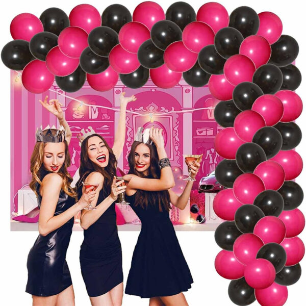 Set aranjament baloane pentru arcada, ghirlanda Happy Birthday, 115 buc, roz si negru - imagine 3