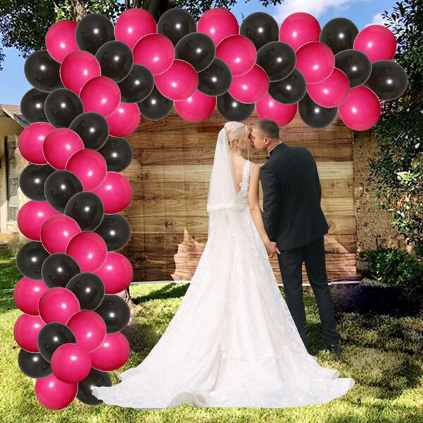 Set aranjament baloane pentru arcada, ghirlanda Happy Birthday, 115 buc, roz si negru - imagine 4