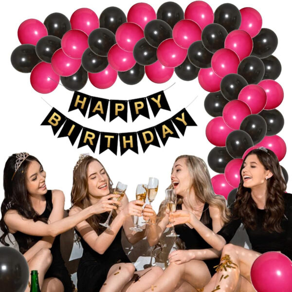 Set aranjament baloane pentru arcada, ghirlanda Happy Birthday, 115 buc, roz si negru - imagine 5
