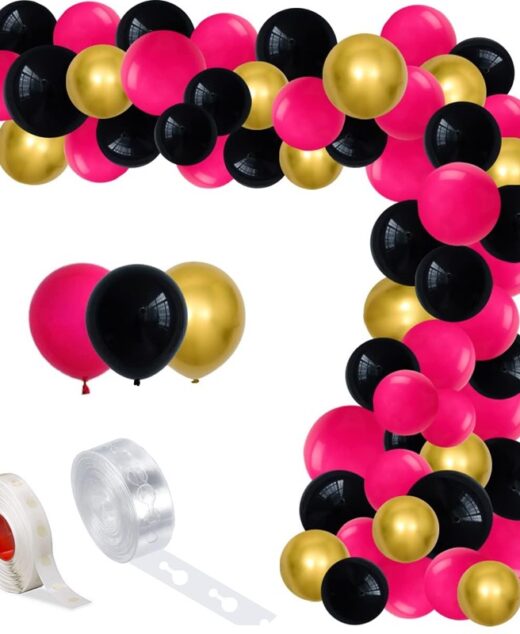 Set aranjament baloane pentru arcada, 150 buc, roz, negru si auriu