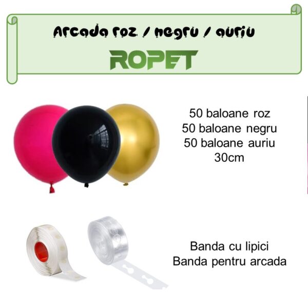 Set aranjament baloane pentru arcada, 150 buc, roz, negru si auriu - imagine 2
