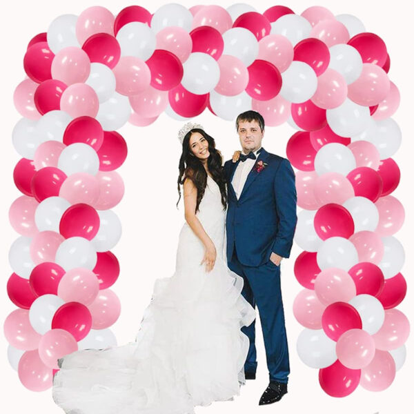 Set aranjament baloane pentru arcada, ghirlanda Happy Birthday, 115 buc, roz si alb - imagine 4
