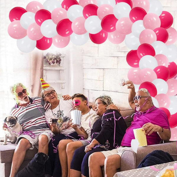 Set aranjament baloane pentru arcada, ghirlanda Happy Birthday, 115 buc, roz si alb - imagine 6